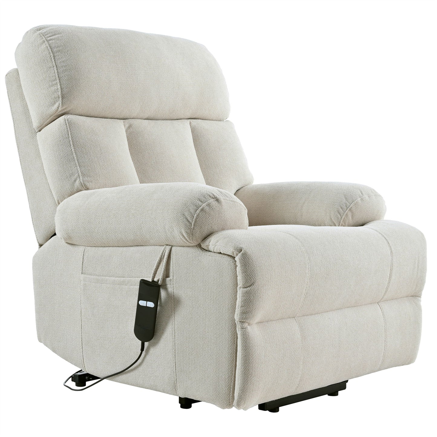 Oversized Power Lift Recliner Chair - Electric Fabric Reclining Sofa Chair With Remote Control, Side Pocket, And Spacious Seat For Home Theater - Light Gray