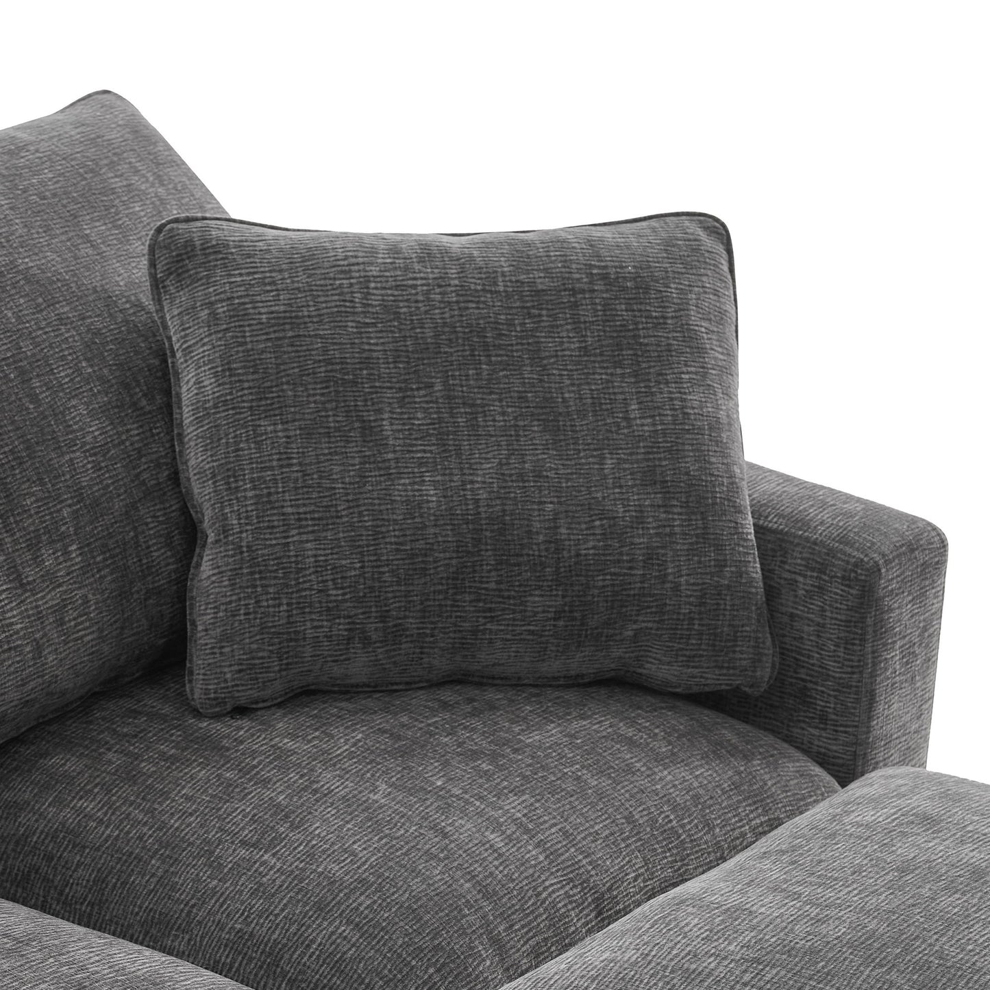 Modern U-Shape Modular Sofa, 6 Seat Chenille Sectional Couch Set With 2 Pillows Included, Freely Combinable Indoor Funiture - Black / Gray