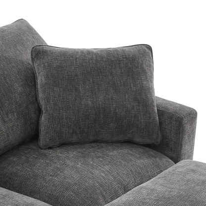 Modern U-Shape Modular Sofa, 6 Seat Chenille Sectional Couch Set With 2 Pillows Included, Freely Combinable Indoor Funiture - Black / Gray