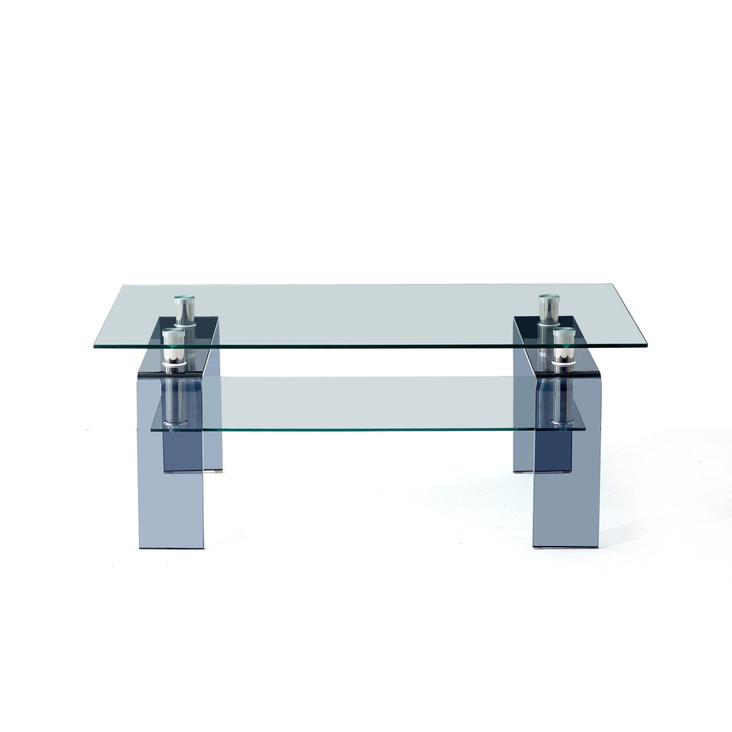 Modern Tempered Glass Coffee Table With 2 Tier Storage And Smoke Legs For Living Room - Transparent
