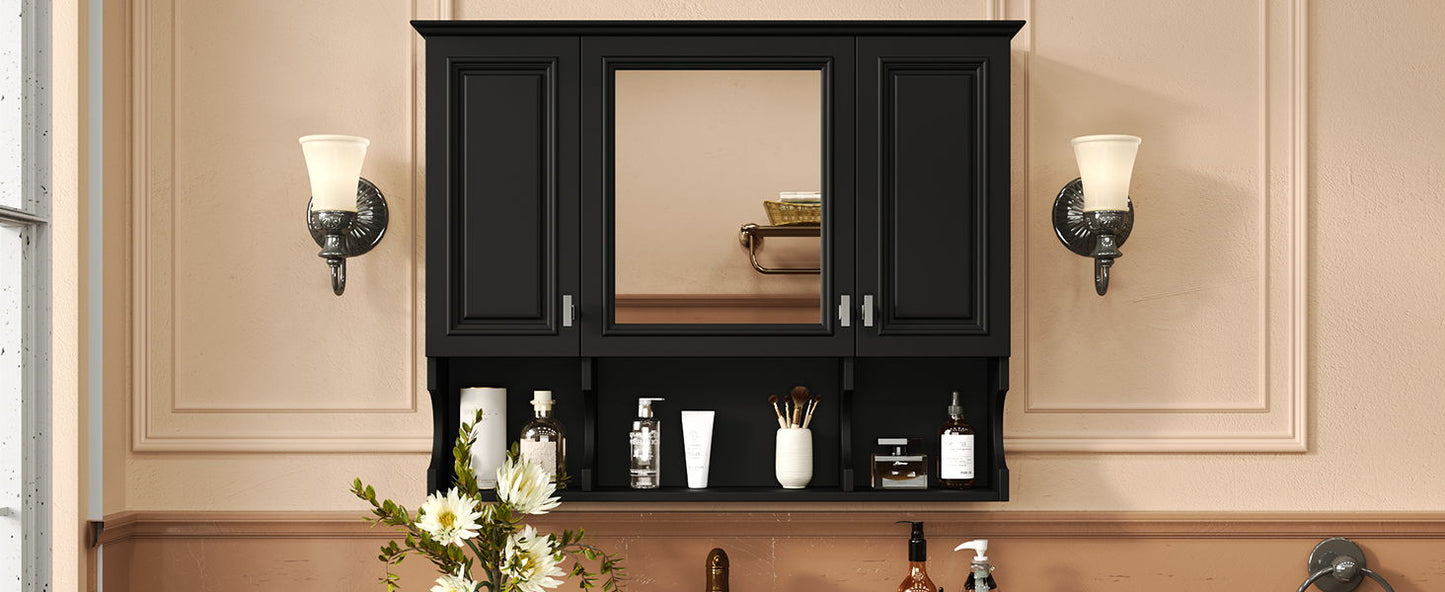 Wall Mounted Bathroom Medicine Cabinet, Modern Bathroom Wall Cabinet With Mirror, Mirror Cabinet With Open Shelves - Black