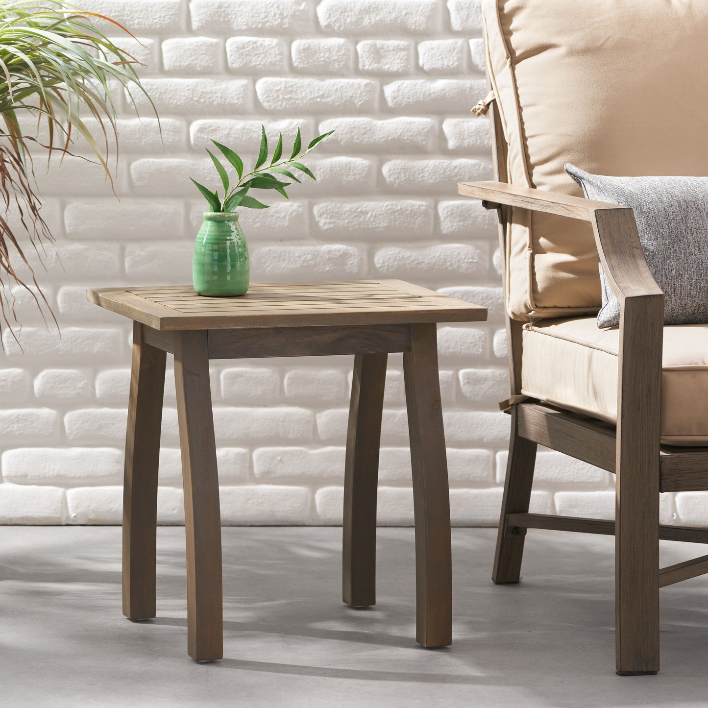 Kinesis - Outdoor Side Table With Slatted Top And Wood Frame - Gray