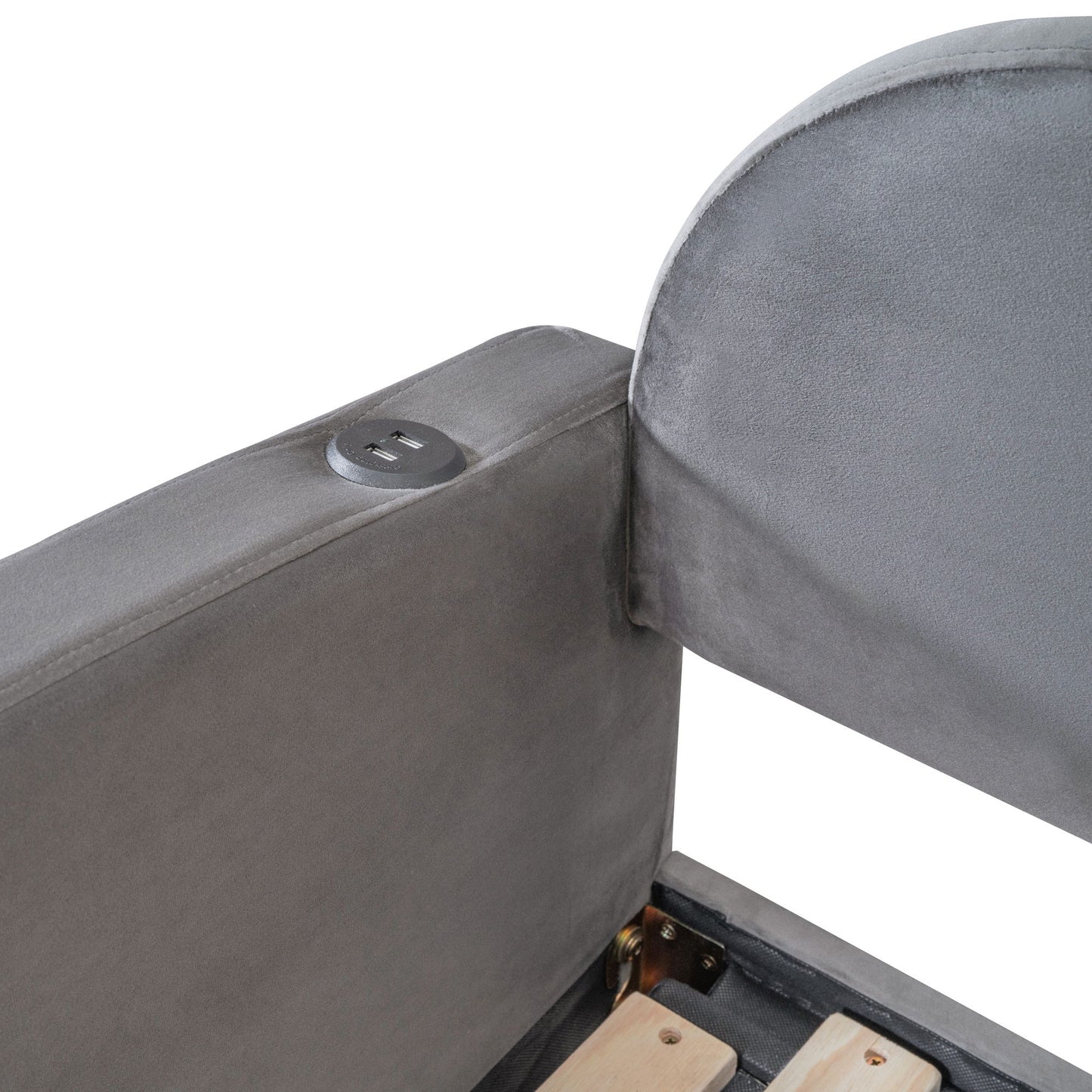 Twin Size Upholstered Daybed With Cloud-Shaped Backrest, Trundle & 2 Drawers And USB Ports - Gray