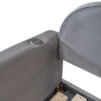 Twin Size Upholstered Daybed With Cloud-Shaped Backrest, Trundle & 2 Drawers And USB Ports - Gray