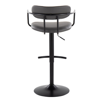 Demi - Contemporary Adjustable Height Barstool With Swivel With Rounded T Footrest (Set of 2) - Black / Gray