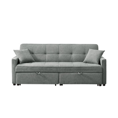 3 In 1 Convertible Sleeper Sofa Bed, Modern Fabric Loveseat Futon Sofa Couch Pullout Bed, Small Love Seat Lounge Sofa Reclining Backrest, Pillows, Pockets, Home Furniture For Living Room - Gray