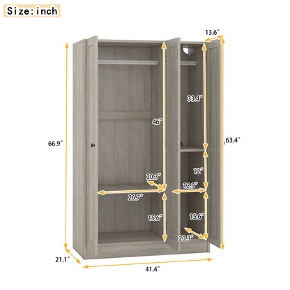 3 Door Shutter Wardrobe With Shelves - Gray