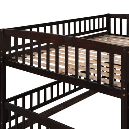 Full Over Full Low Bunk Bed With Slide, Fence And Ladder For Toddler - Espresso