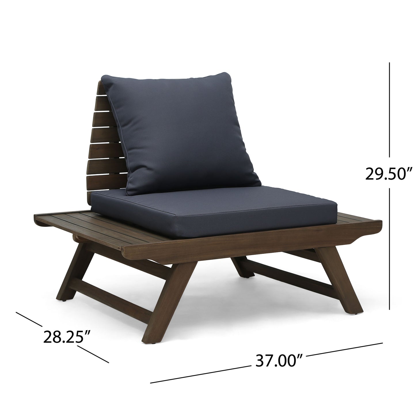 Outdoor Club Chair With Slatted Design And Water Resistance Cushion - Dark Gray