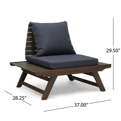 Outdoor Club Chair With Slatted Design And Water Resistance Cushion - Dark Gray