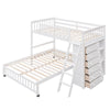 Twin Over Full Bunk Bed With 6 Drawers And Flexible Shelves, Bottom Bed With Wheels - White
