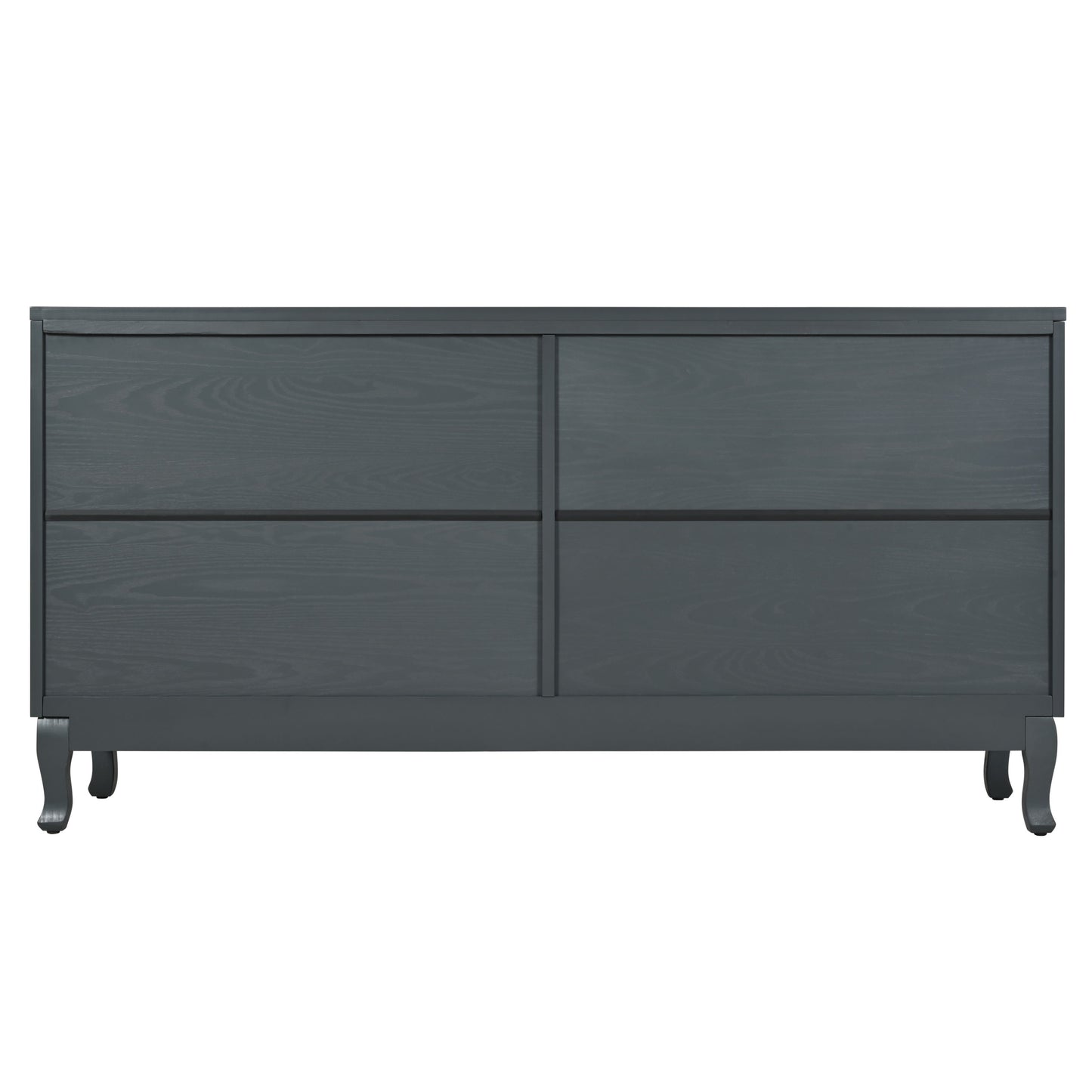 Retro Industrial Gray 4 Door Sideboard With Large Storage, Rattan And Glass Doors - Antique Dark Gray / Rattan