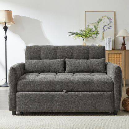 Loveseat Sofa Pull Out Sofa Bed Tufted Sleeper Sofa With An Adjustable Backrest, 3 USB Ports And 2 Lumbar Pillows For Living Room - Gray