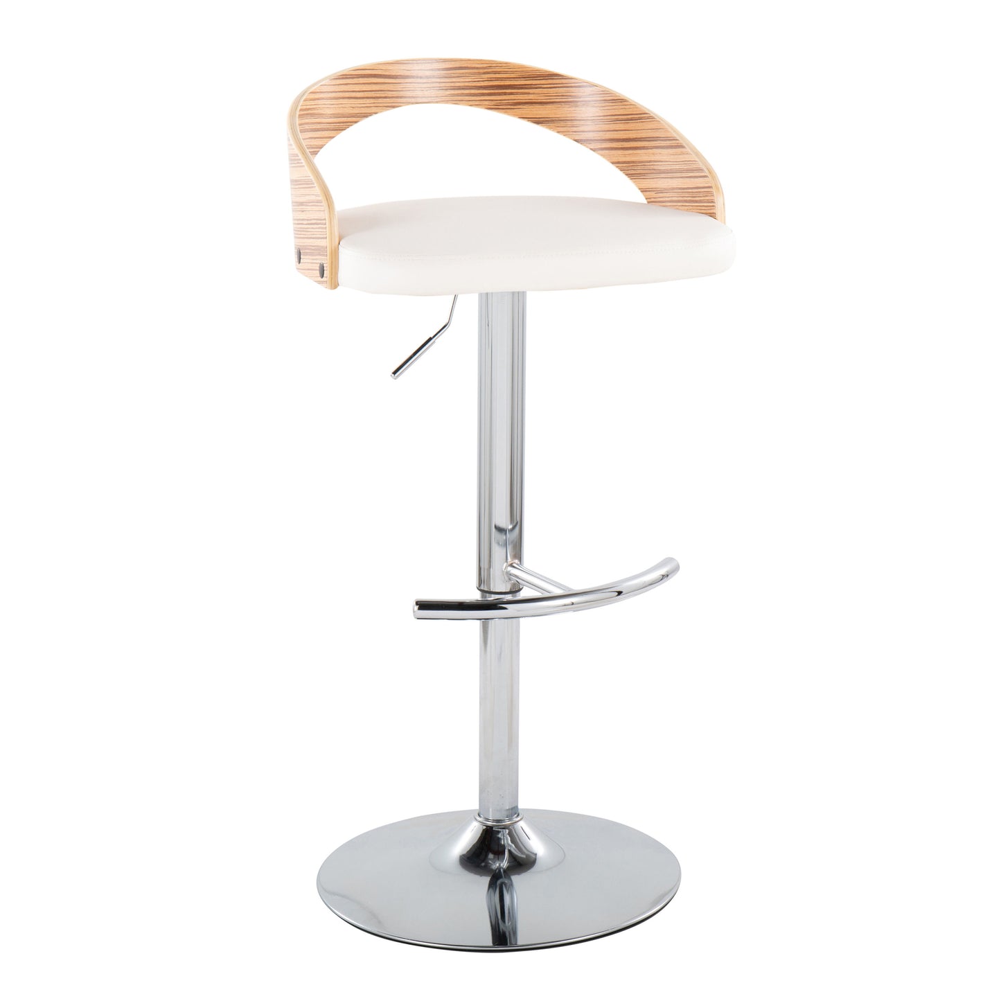Grotto - Contemporary Adjustable Barstool With Swivel With Rounded T Footrest (Set of 2) - Chrome / Zebra / White