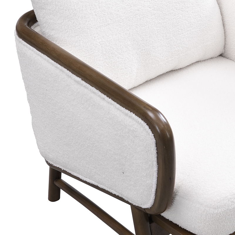 Sherpa Fabric Accent Chair, Upholstered Armchair With Solid Wood Frame, Comfortable Contemporary Lounge Chair For Living Room - White