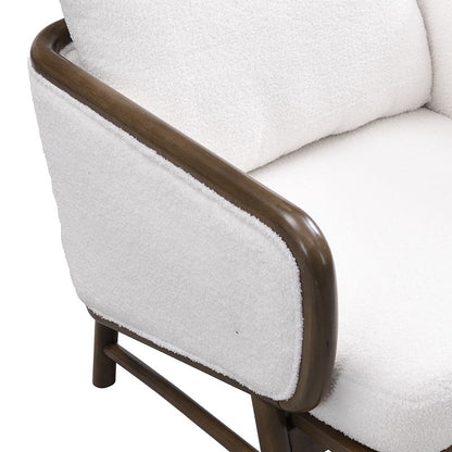 Sherpa Fabric Accent Chair, Upholstered Armchair With Solid Wood Frame, Comfortable Contemporary Lounge Chair For Living Room - White