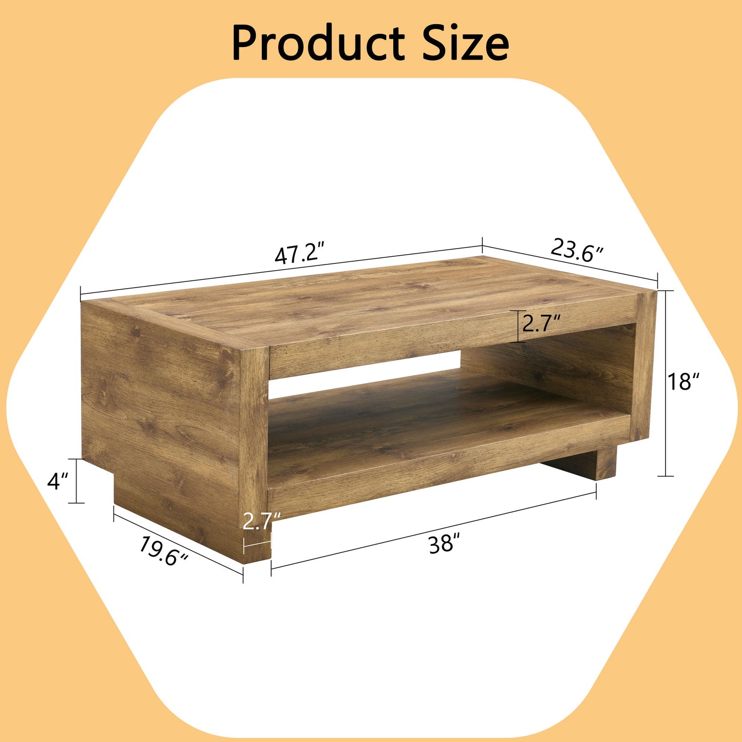 Modern Minimalist Rectangular Coffee Table Measuring Embodies The Simple Charm Of Mid Century Aesthetics, Adding A Touch Of Elegance To Your Living Room - Natural Wood