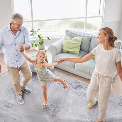 Maval - 5' X 8' Washable Area Rug - Gray / Gold