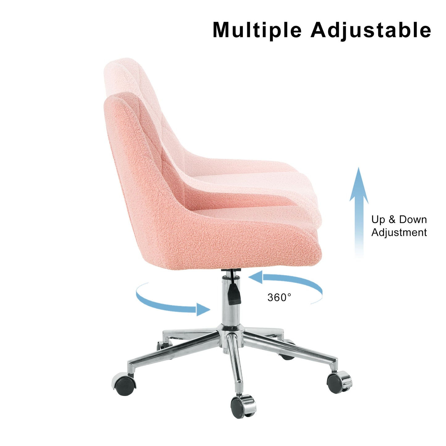 Modern Teddy Velvet Fabric Dining Chair With Golden Electroplated Legs, Soft And Comfortable, Adjustable And Space Saving - Pink