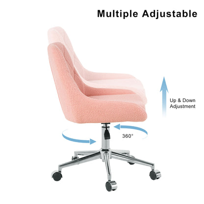 Modern Teddy Velvet Fabric Dining Chair With Golden Electroplated Legs, Soft And Comfortable, Adjustable And Space Saving - Pink