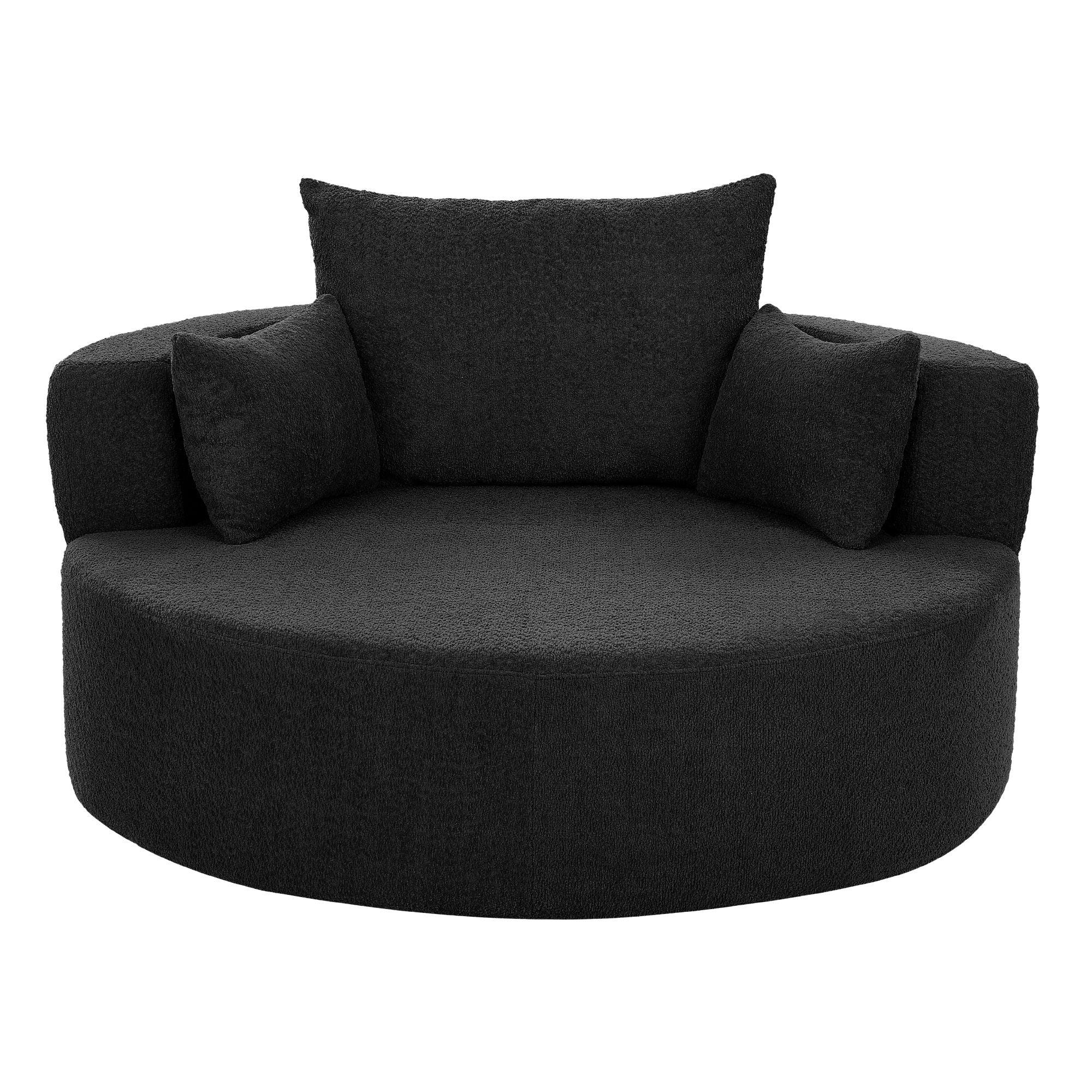 360 Degree Swivel Accent Barrel Chair With Removable Pillows - Black
