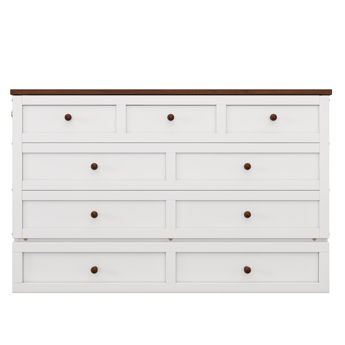 Queen Solid Pine Murphy Bed Chest With Charging Station And Large Storage Drawer For Home Office Or Small Room - White / Walnut