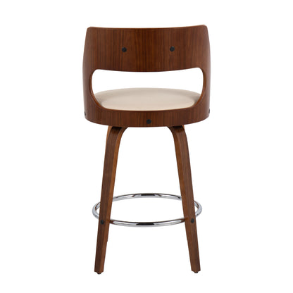 Cecina - Mid-Century Modern Counter Stool With Swivel (Set of 2) - Walnut / Cream