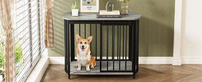 Furniture Style Dog Crate For Small And Medium Dogs, Wooden Cage Indoor Kennel Furniture, Modern Dog Crate End Table With Double Doors - Gray