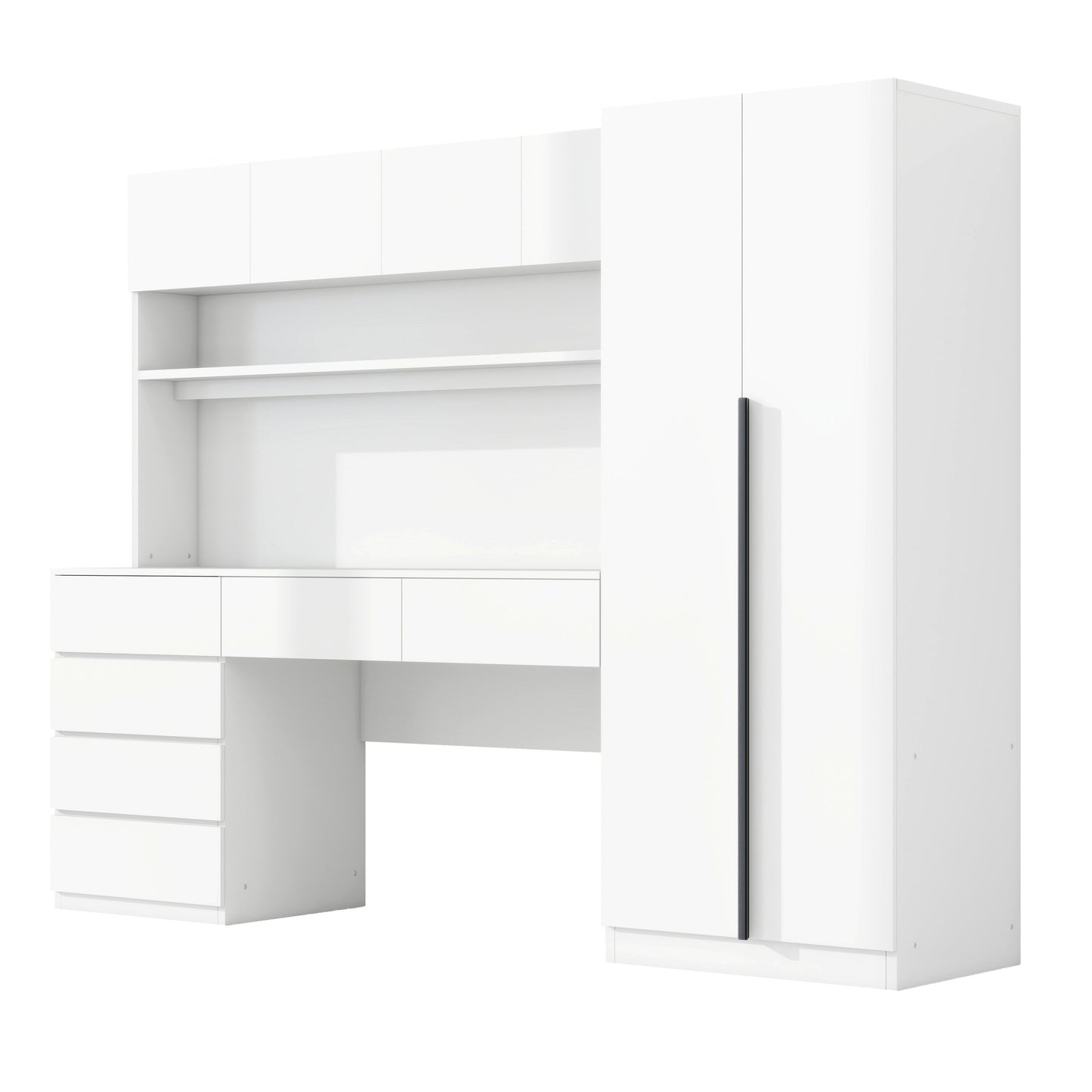 2 Door Storage Desk Wardrobe For Bedroom With Shelves And Drawers - White