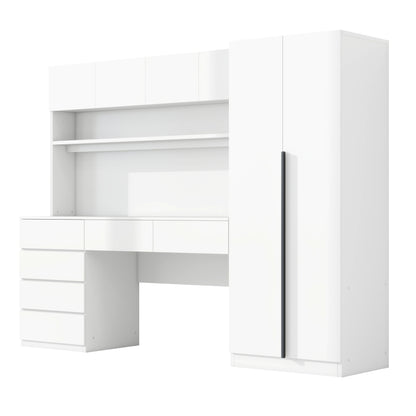 2 Door Storage Desk Wardrobe For Bedroom With Shelves And Drawers - White