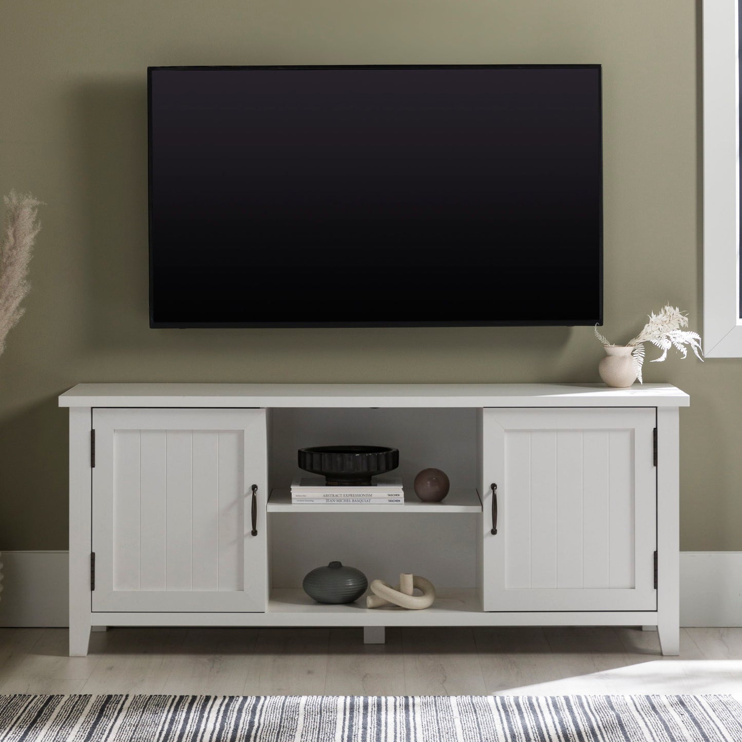 Classic Grooved Door TV Stand For Tvs Up To 65" - White
