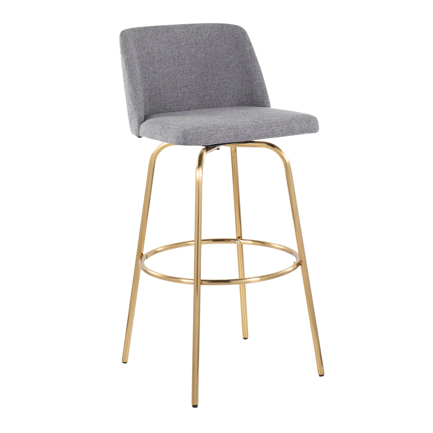 Toriano - Contemporary Fixed Height Barstool With Swivel And Round Footrest (Set of 2) - Gray / Gold
