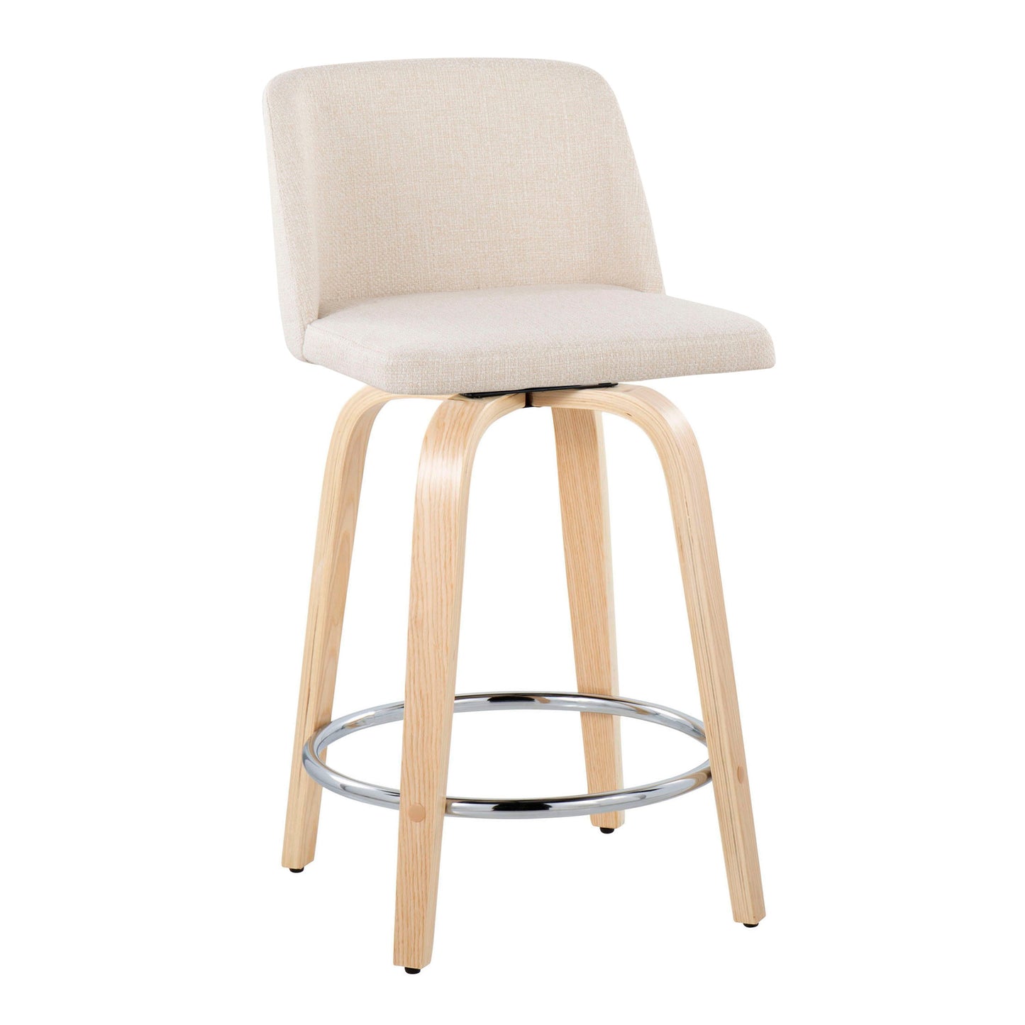 Toriano - Contemporary Fixed Height Counter Stool & Swivel With Round Footrest (Set of 2) - Natural / Cream