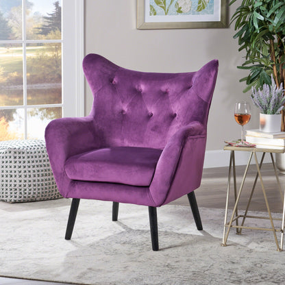 Alyssa - Velvet Arm Chair With Wingback Design - Fuchsia