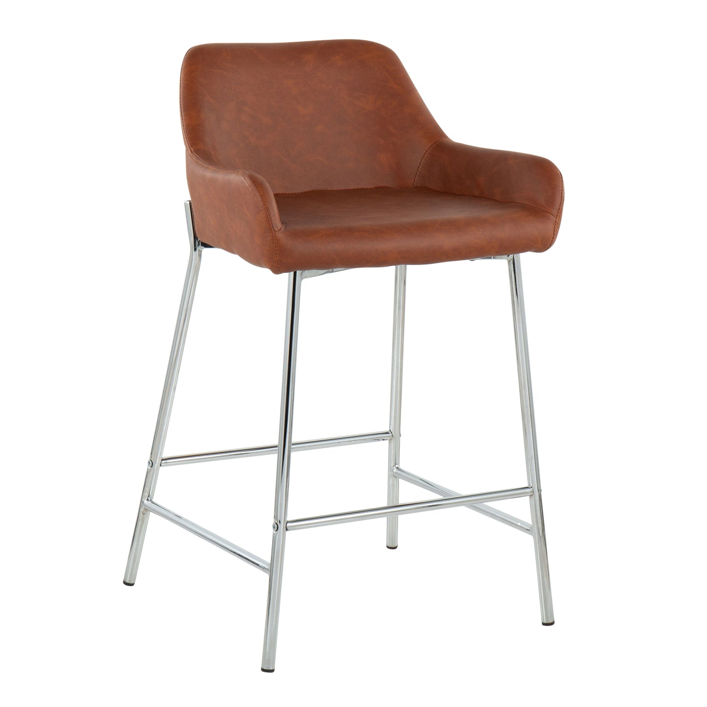 Daniella - Contemporary Fixed Height Counter Stool (Set of 2) - Chrome / Camel