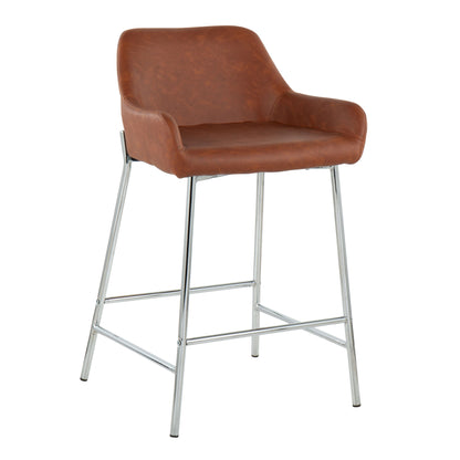 Daniella - Contemporary Fixed Height Counter Stool (Set of 2) - Chrome / Camel