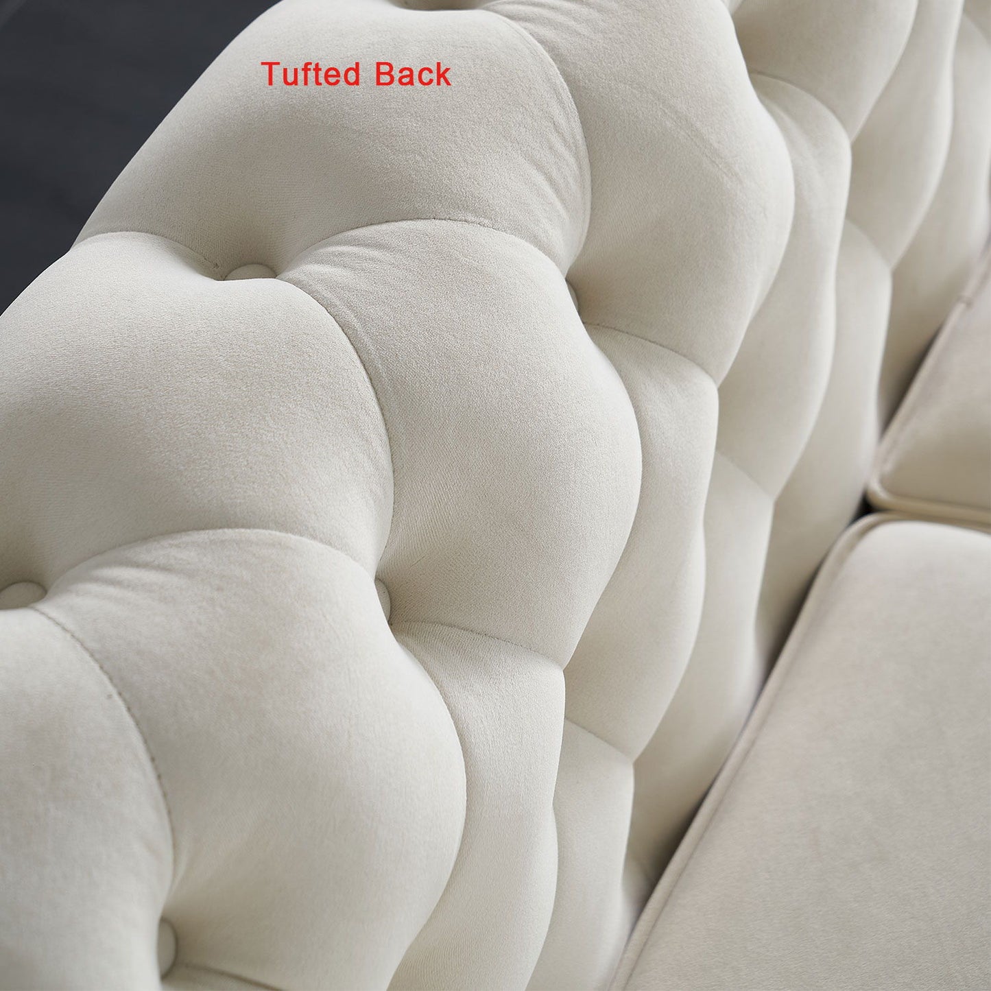 Chesterfield - Velvet Sofa 84.65" For Living Room - Beige