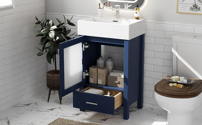Bathroom Vanity With Ceramic Sink And Ample Storage, Ideal For Small Bathrooms - Blue