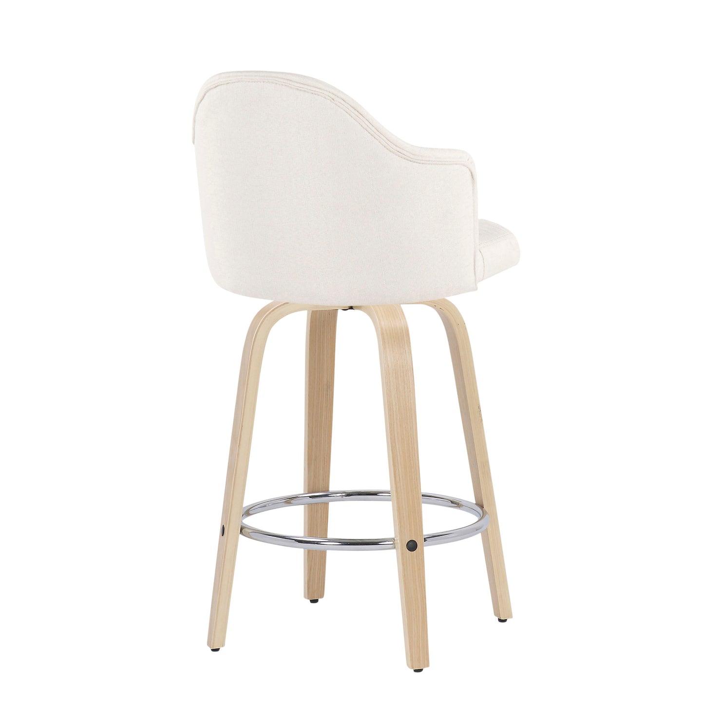 Ahoy - Mid-Century Modern Fixed Height Counter Stool With Natural Legs / Round Chrome Footrest (Set of 2) - Cream