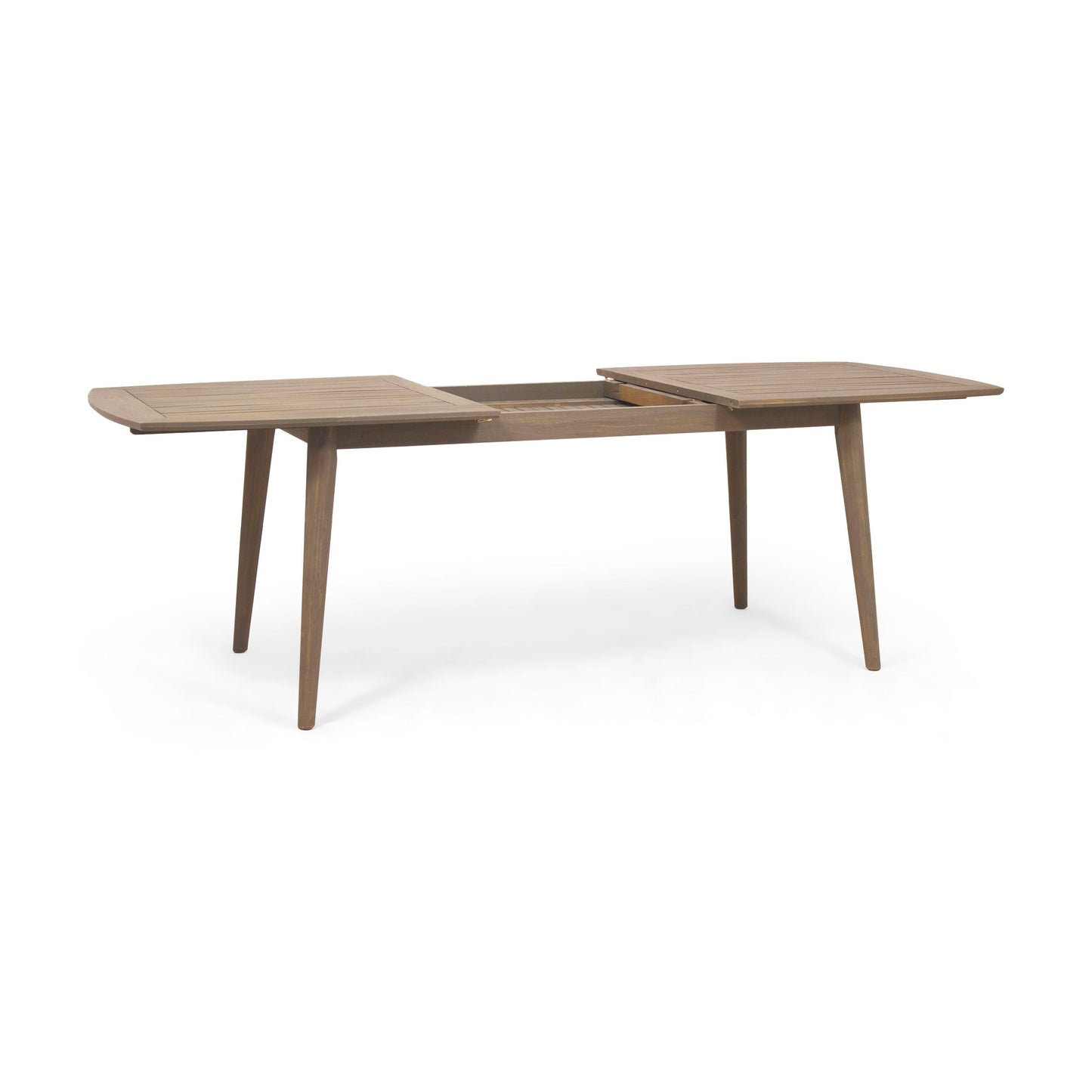 Modern Outdoor Dining Set With Expandable Acacia Wood Table And Iron Chairs - Gray