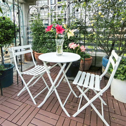 3 Piece Patio Bistro Set Of Foldable Round Table And Chairs - White