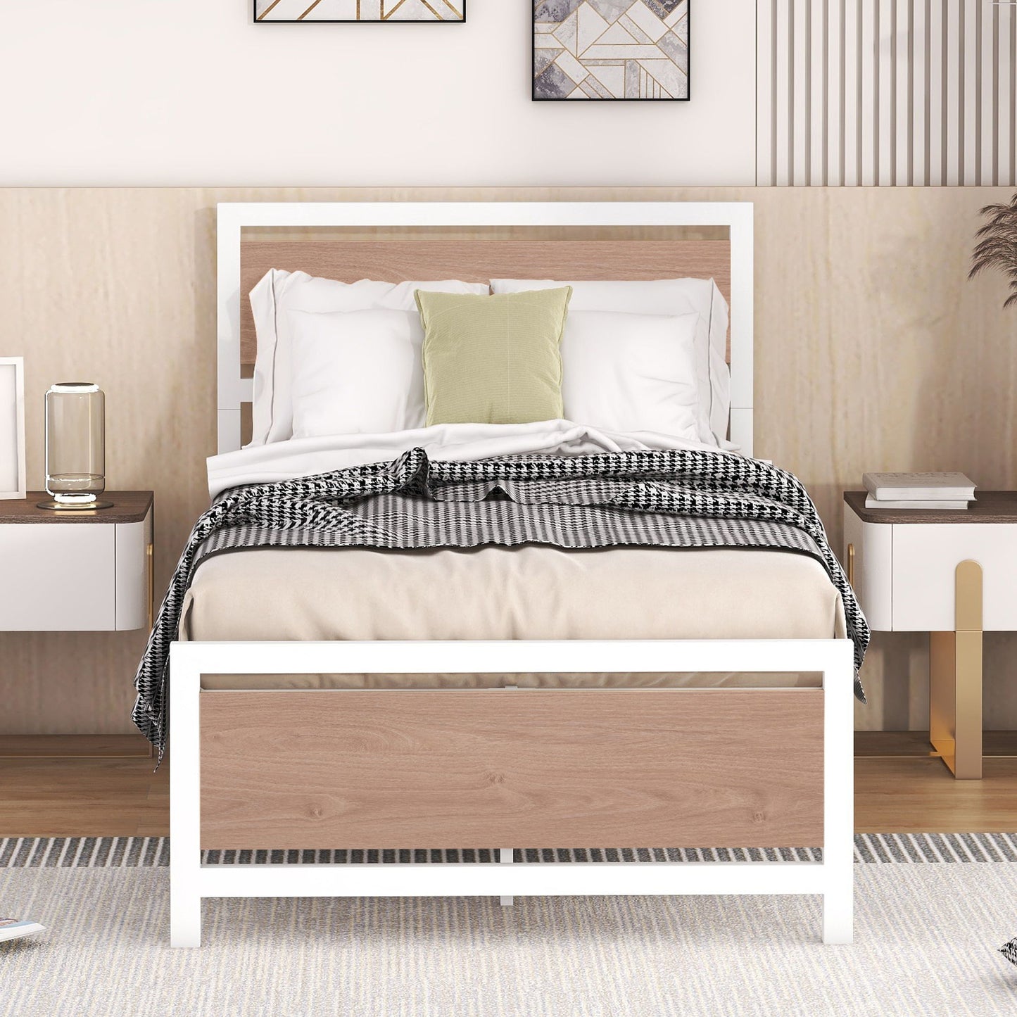 Twin Size Platform Bed, Frame With Headboard And Footboard - White