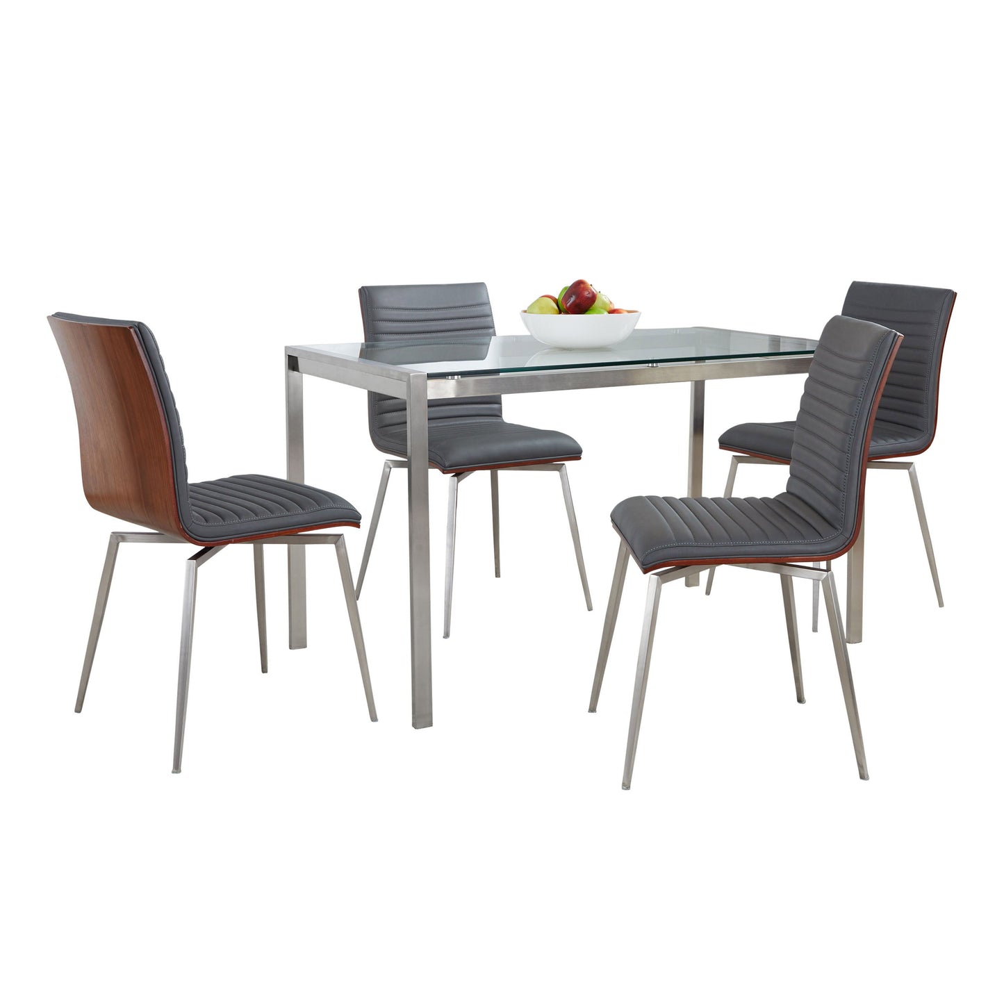 Fuji Mason - Swivel Contemporary Dining Set Dining Set, Glass, 5 Piece - Gray