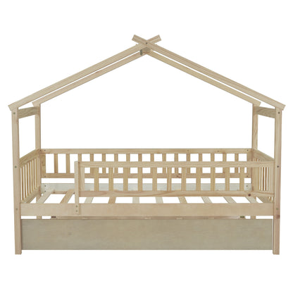 Twin Size House Bed & Twin Size Trundle - Natural