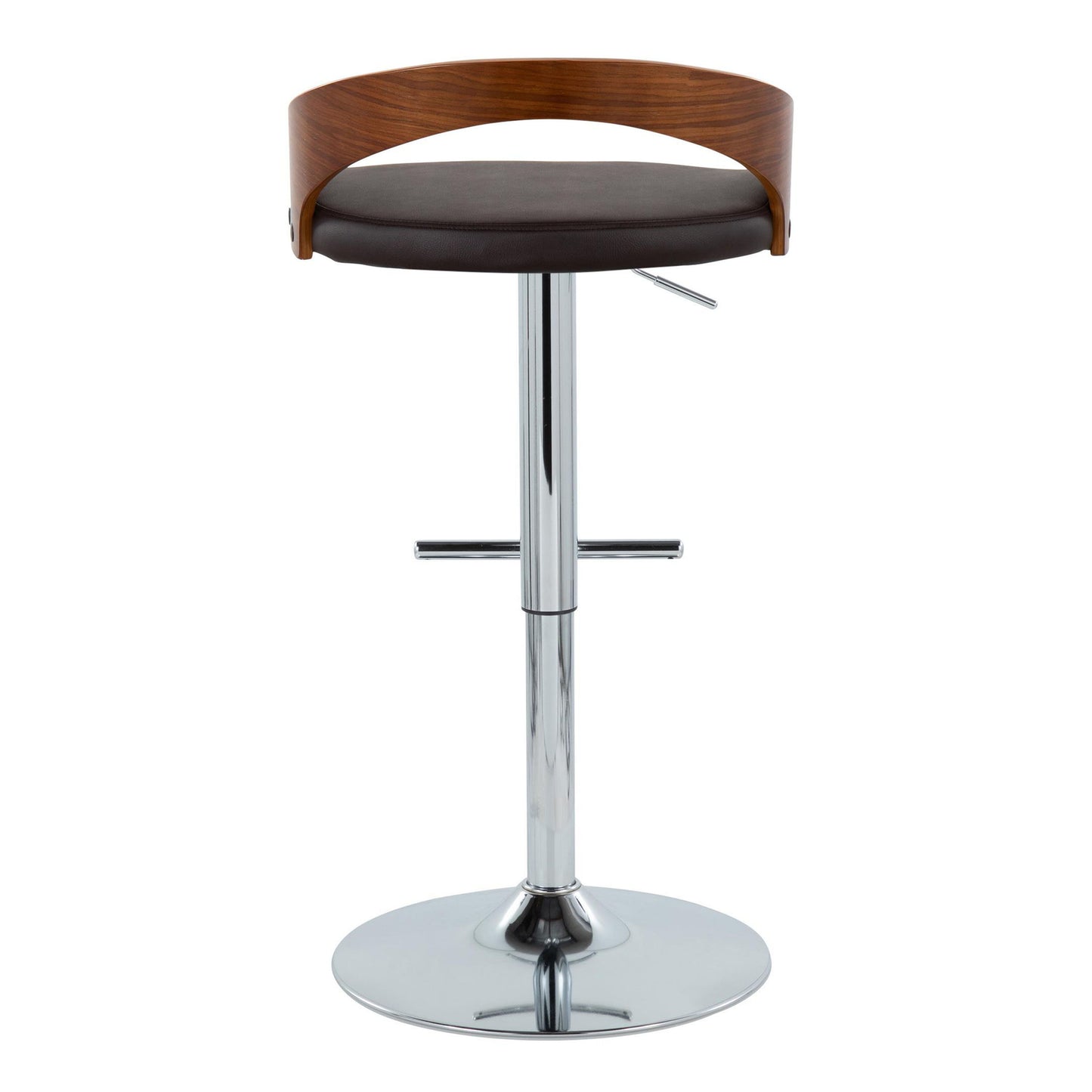 Grotto - Mid-Century Modern Adjustable Height Barstool With Swivel With Straight T Footrest (Set of 2) - Chrome / Walnut / Brown