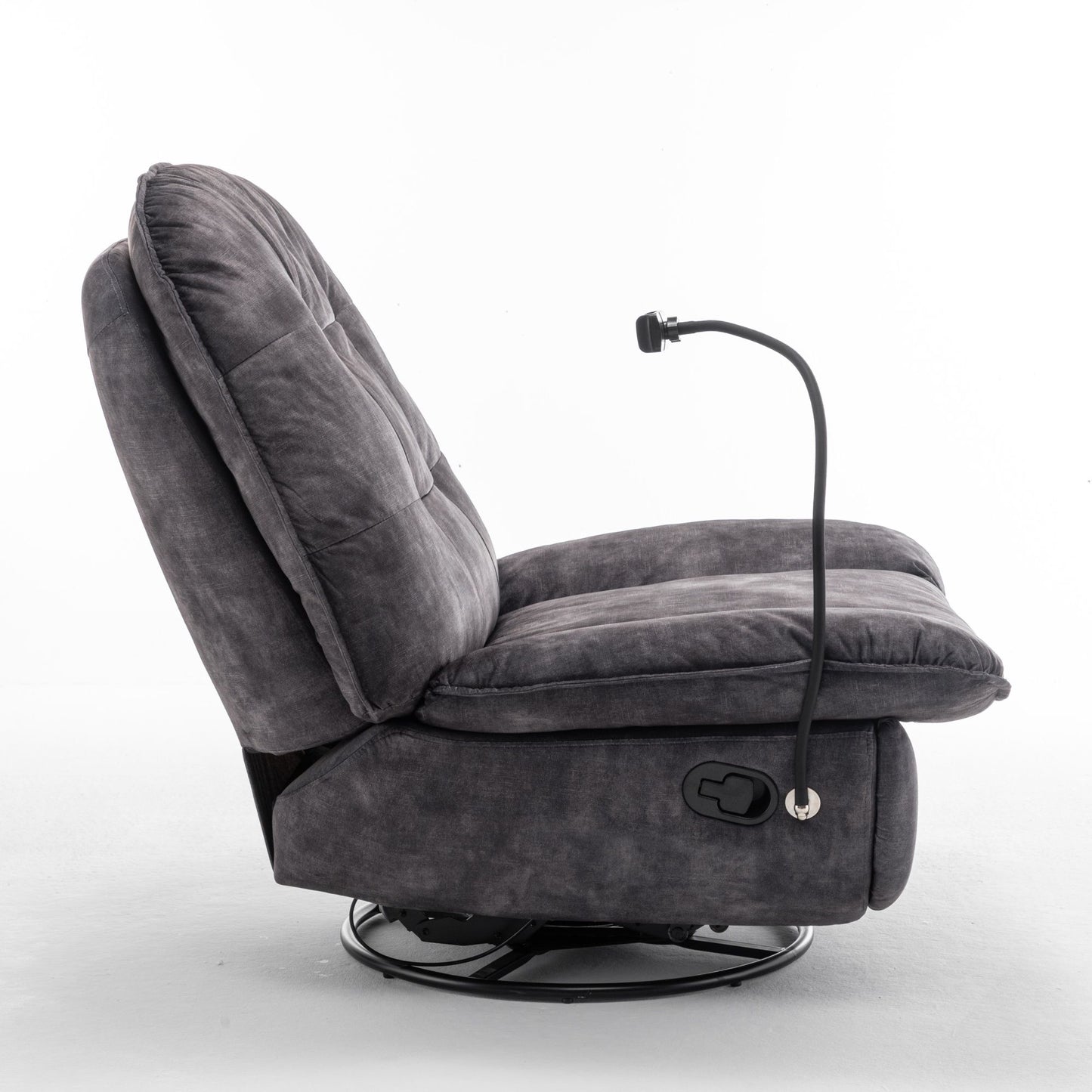 Modern Swivel Gliding Recliner Chair With Rocking Function And Phone Holder - Large Comfortable Reading Chair In Gold Stamped Velvet - Black