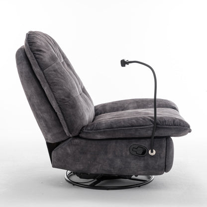Modern Swivel Gliding Recliner Chair With Rocking Function And Phone Holder - Large Comfortable Reading Chair In Gold Stamped Velvet - Black