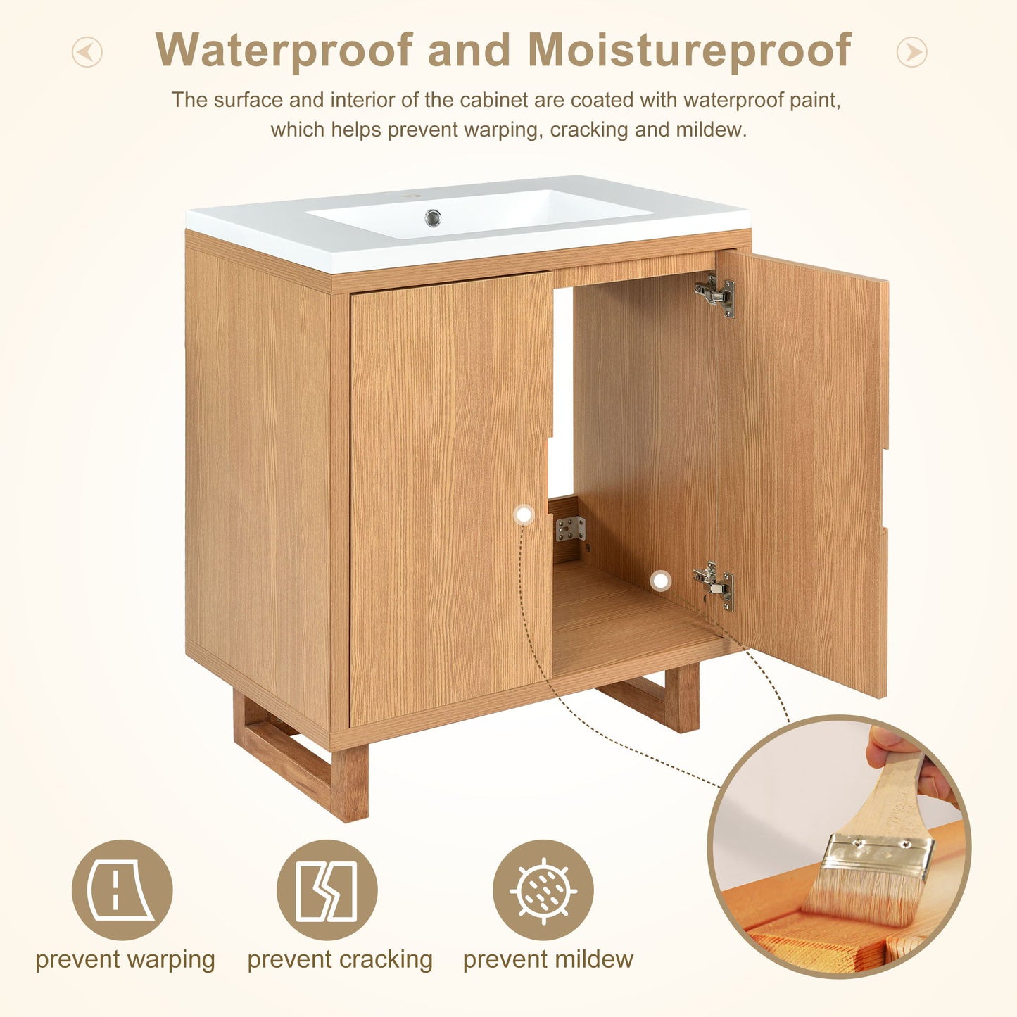 Bathroom Vanity Set With Sink, Combo Cabinet, Bathroom Storage Cabinet, Solid Wood Frame - Burly Wood