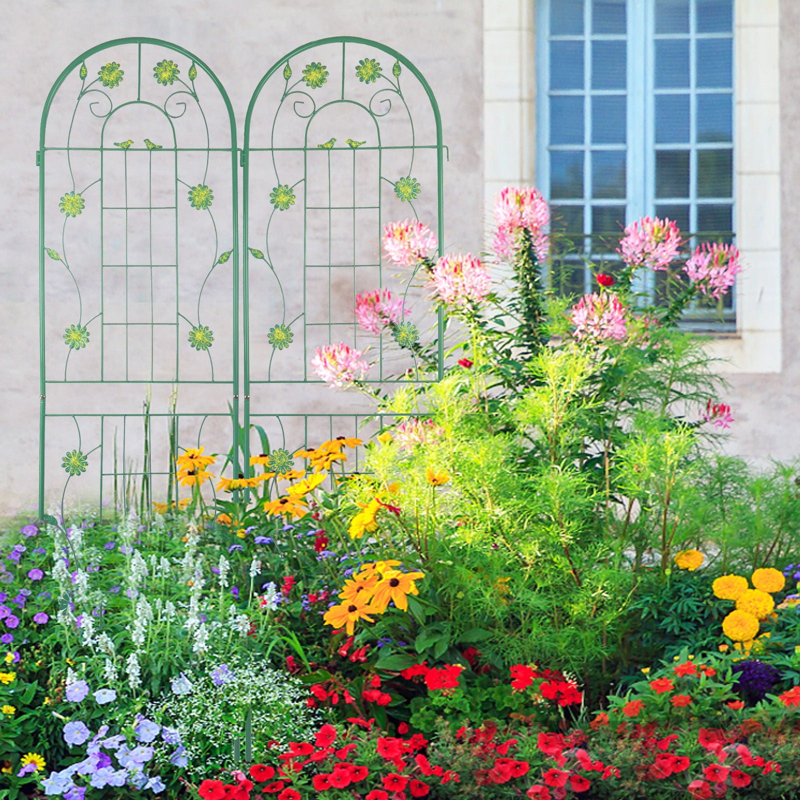 2 Pack Metal Garden Trellis Rustproof Trellis For Climbing Plants Outdoor Flower Support - Green