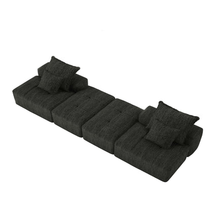 Modern Oversized Modular Sectional Sofa With 2 Ottoman And 2 Seat, Sparkling Chenille Fabric Soft Cushion Sofa With 4 Pillows, 4 Pieces Diy Combination Tufted Sofa, No Assembly Required - Black